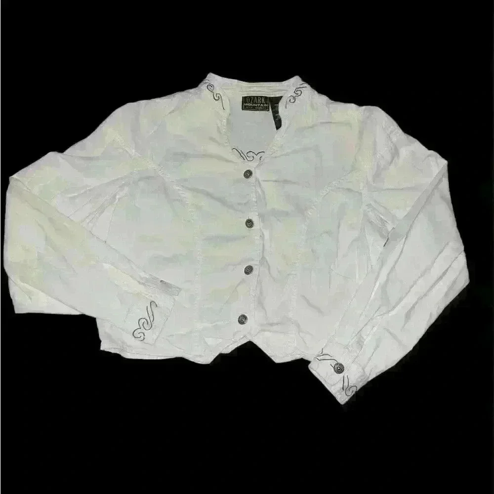 White Embroidered Button Up Crop Top - Picture 1 of 7